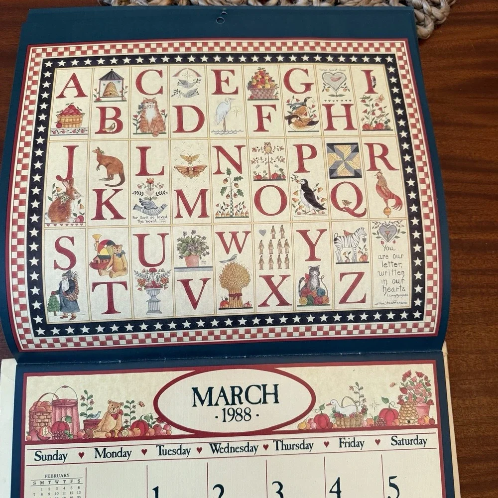 1988 Country Sampler Calendar – 12x12 – Folk Art Cottagecore‎ Grannycore